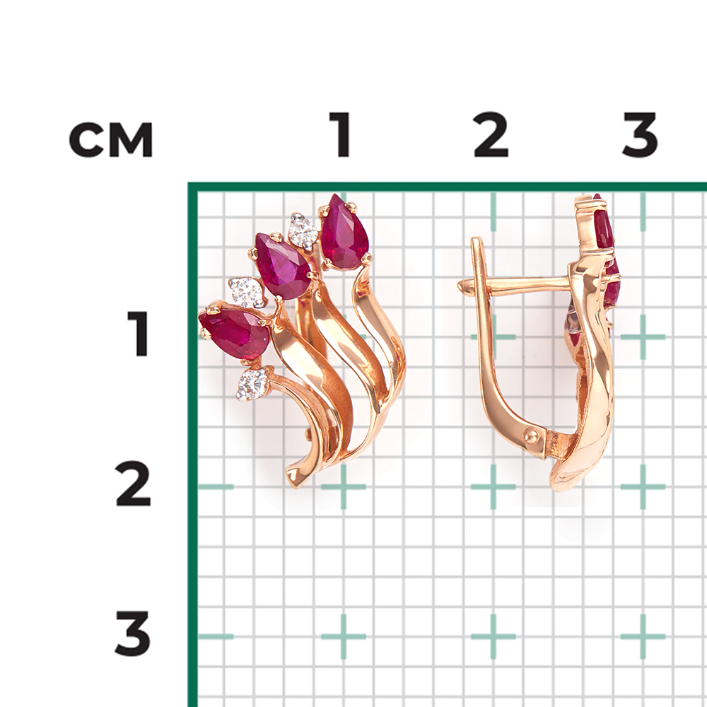 Серьги с английским замком из красного золота с рубинами и бриллиантами 02-0185-00-107-1110-30