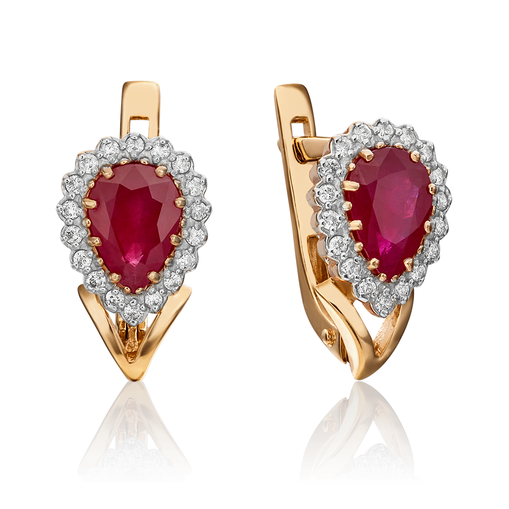 Серьги с английским замком из красного золота с рубином и бриллиантами 02-0189-00-107-1110-30
