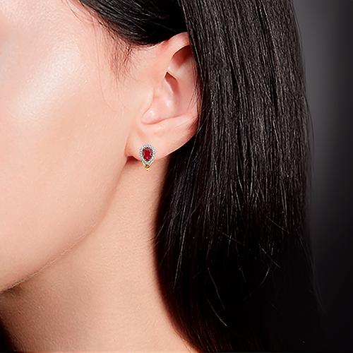 Серьги с английским замком из красного золота с рубином и бриллиантами 02-0189-00-107-1110-30