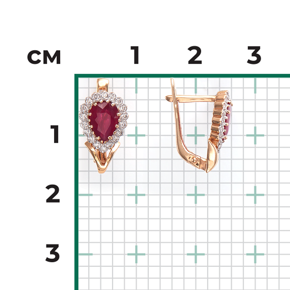 Серьги с английским замком из красного золота с рубином и бриллиантами 02-0189-00-107-1110-30