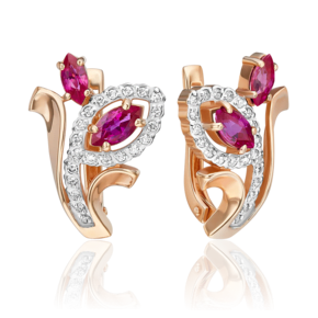 Серьги с английским замком из красного золота с рубинами и бриллиантами 02-0205-00-107-1110-30