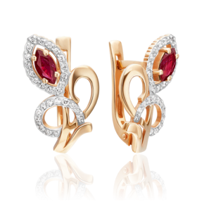 Серьги с английским замком из красного золота с рубином и бриллиантами 02-0207-00-107-1110-30