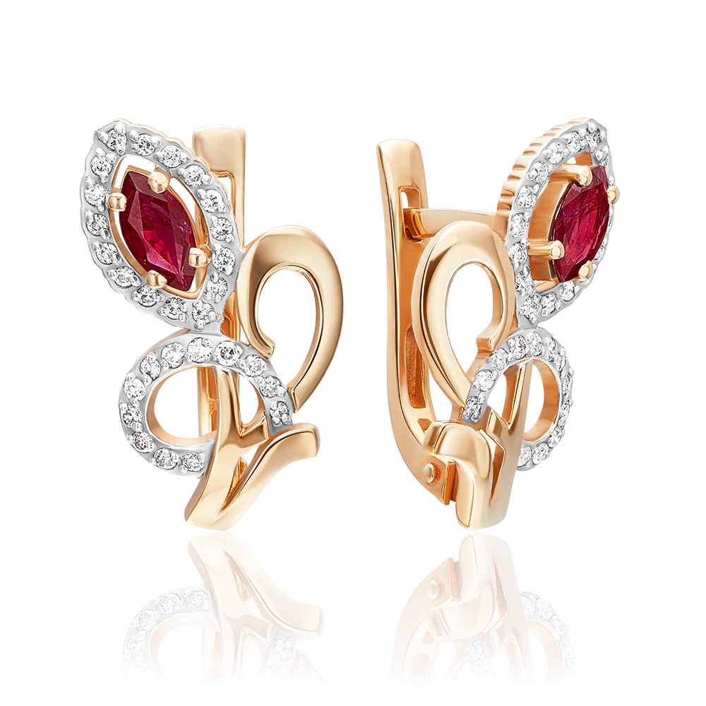 Серьги с английским замком из красного золота с рубином и бриллиантами 02-0207-00-107-1110-30