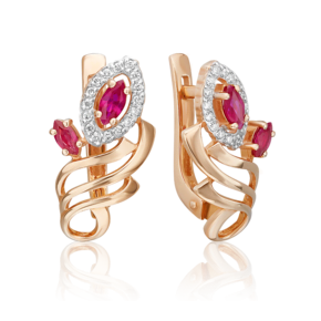Серьги с английским замком из красного золота с рубинами и бриллиантами 02-0209-00-107-1110-30
