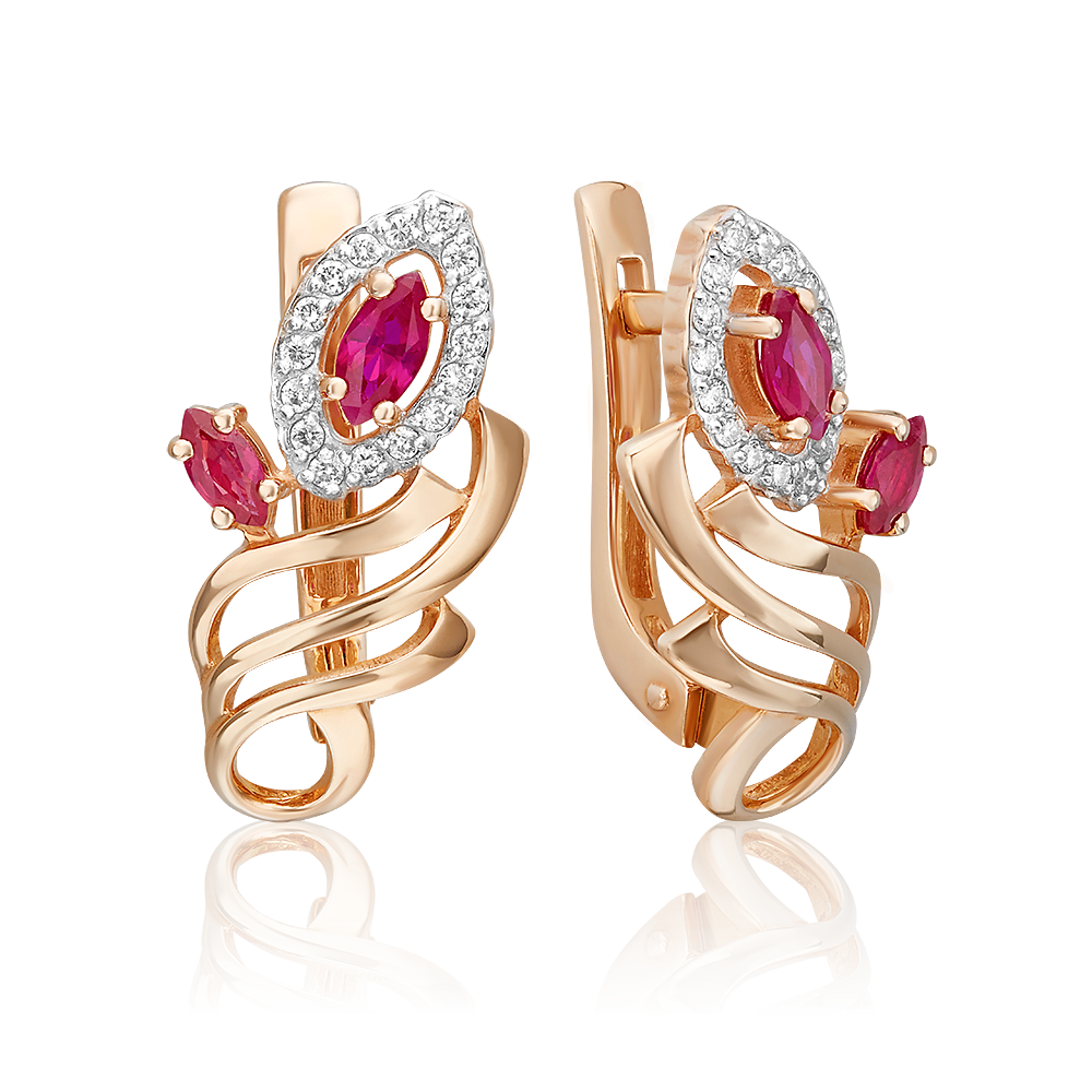 Серьги с английским замком из красного золота с рубинами и бриллиантами 02-0209-00-107-1110-30