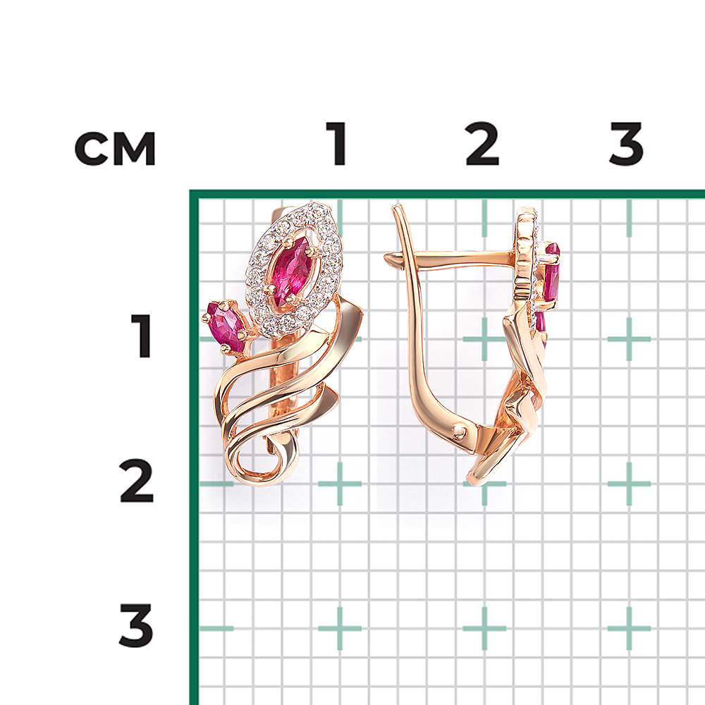 Серьги с английским замком из красного золота с рубинами и бриллиантами 02-0209-00-107-1110-30