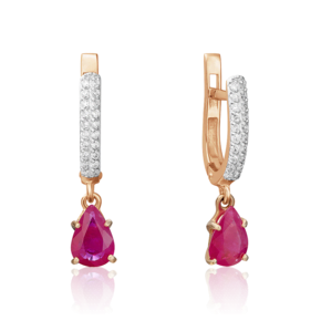 Серьги с английским замком из красного золота с рубином и бриллиантами 02-0213-00-107-1110-30