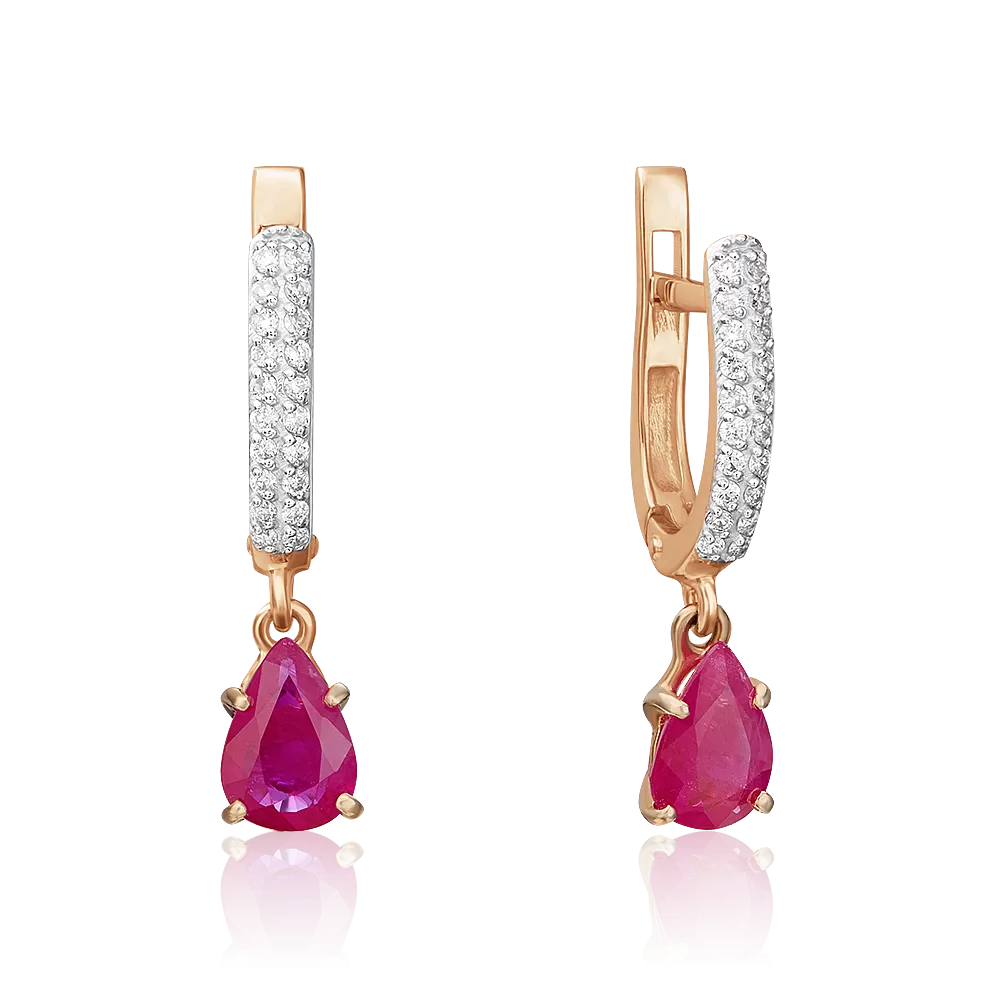 Серьги с английским замком из красного золота с рубином и бриллиантами 02-0213-00-107-1110-30