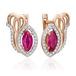Серьги с английским замком из красного золота с рубином и бриллиантами 02-0229-00-107-1110-30