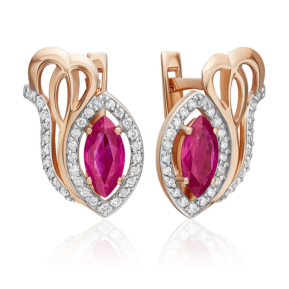 Серьги с английским замком из красного золота с рубином и бриллиантами 02-0229-00-107-1110-30