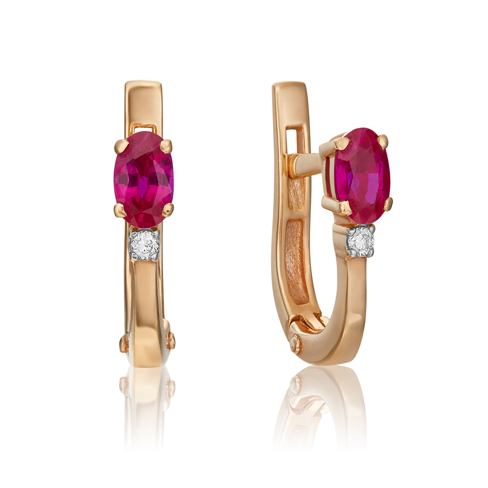 Серьги с английским замком из красного золота с рубином и бриллиантом 02-0231-00-107-1110-30