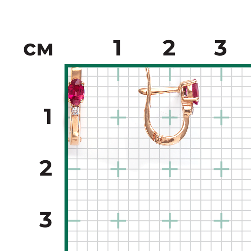 Серьги с английским замком из красного золота с рубином и бриллиантом 02-0231-00-107-1110-30