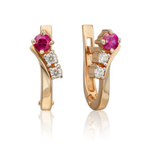 Серьги с английским замком из красного золота с рубином и бриллиантами 02-0235-00-107-1110-30