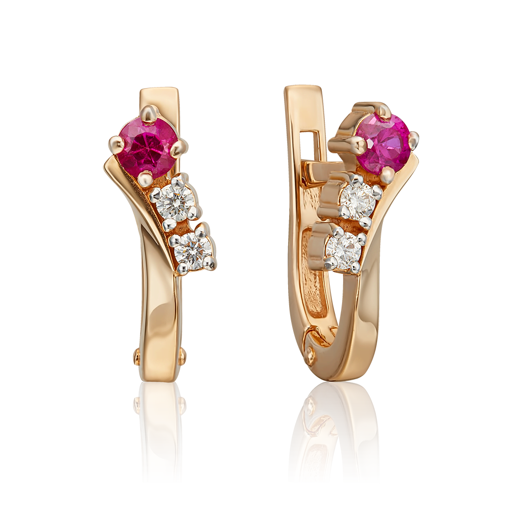 Серьги с английским замком из красного золота с рубином и бриллиантами 02-0235-00-107-1110-30