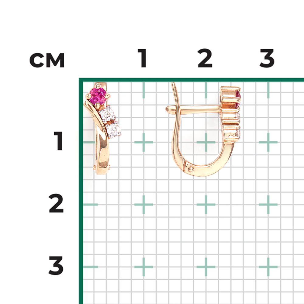 Серьги с английским замком из красного золота с рубином и бриллиантами 02-0235-00-107-1110-30