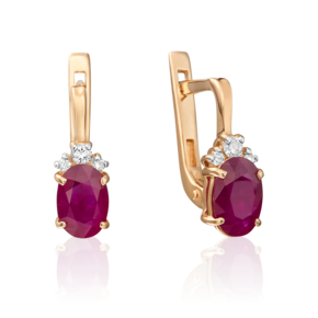 Серьги с английским замком из красного золота с рубином и бриллиантами 02-0269-00-107-1110-30