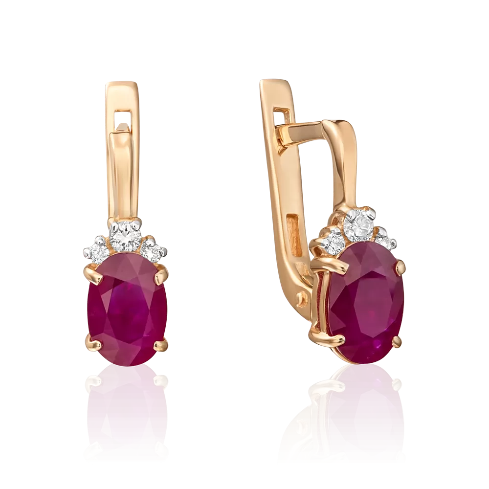 Серьги с английским замком из красного золота с рубином и бриллиантами 02-0269-00-107-1110-30