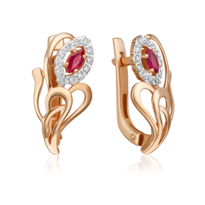 Серьги с английским замком из красного золота с рубином и бриллиантами 02-0271-00-107-1110-30