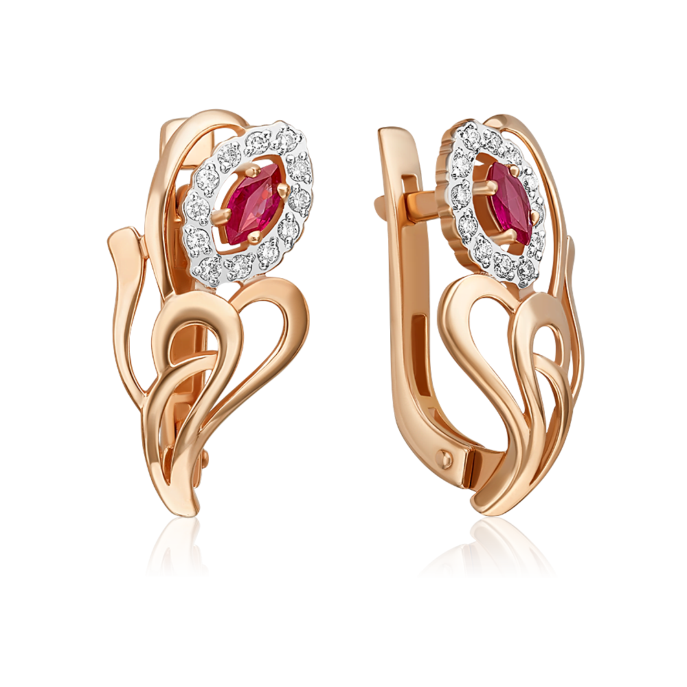 Серьги с английским замком из красного золота с рубином и бриллиантами 02-0271-00-107-1110-30