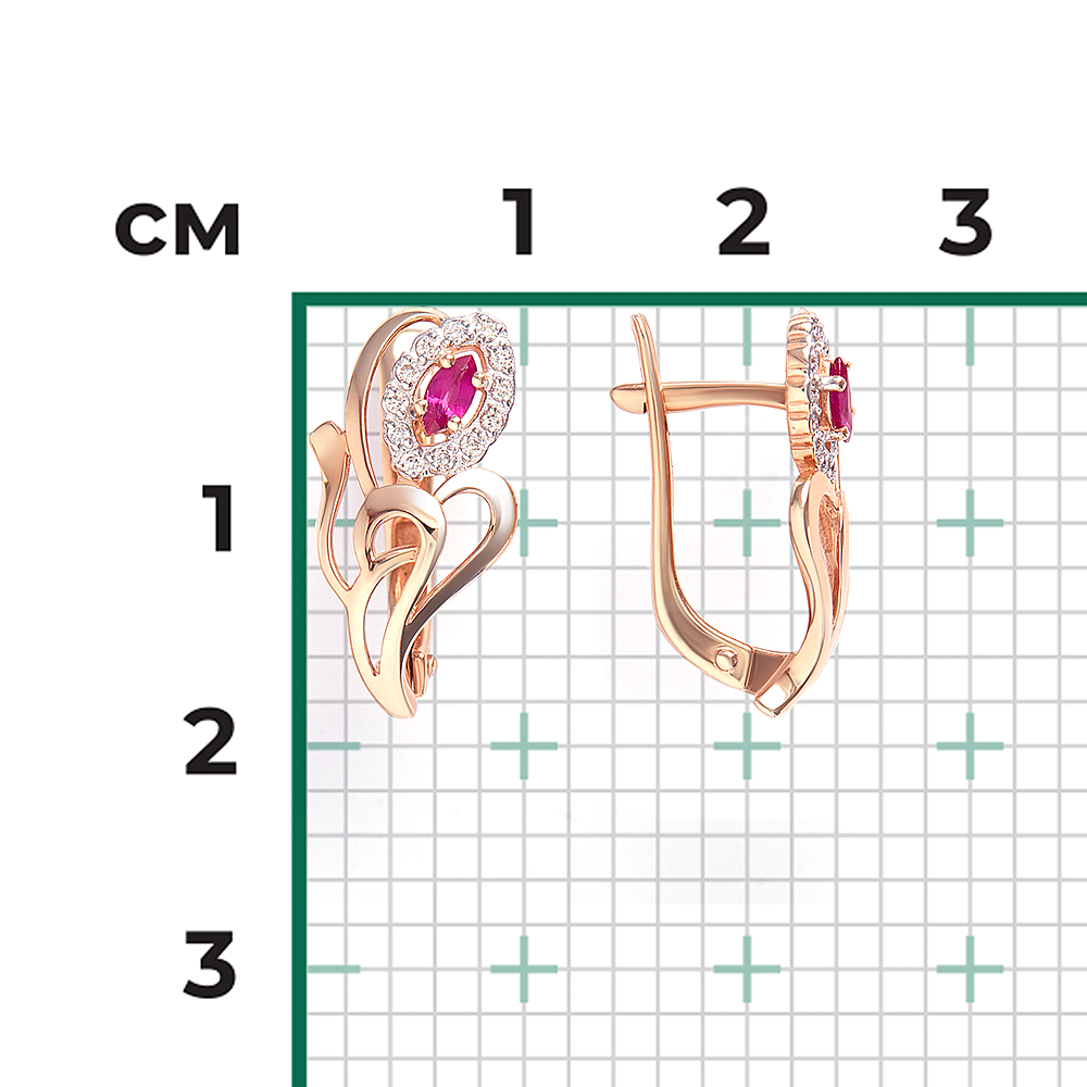Серьги с английским замком из красного золота с рубином и бриллиантами 02-0271-00-107-1110-30