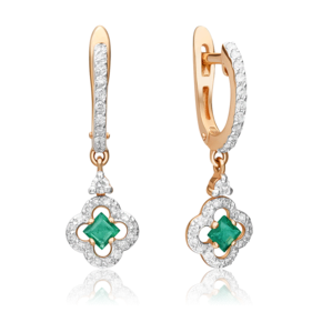 Серьги с английским замком из красного золота с изумрудом и бриллиантами 02-0901-00-106-1110-30