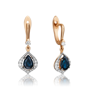Серьги с английским замком из красного золота с сапфиром и бриллиантами 02-0902-00-105-1110-30
