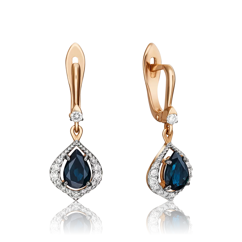 Серьги с английским замком из красного золота с сапфиром и бриллиантами 02-0902-00-105-1110-30