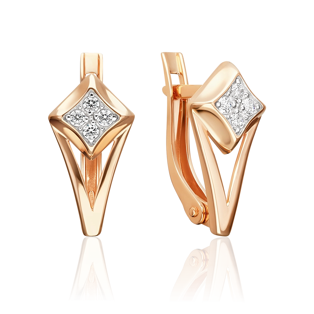 Серьги с английским замком из красного золота с фианитами 02-5579-00-401-1110