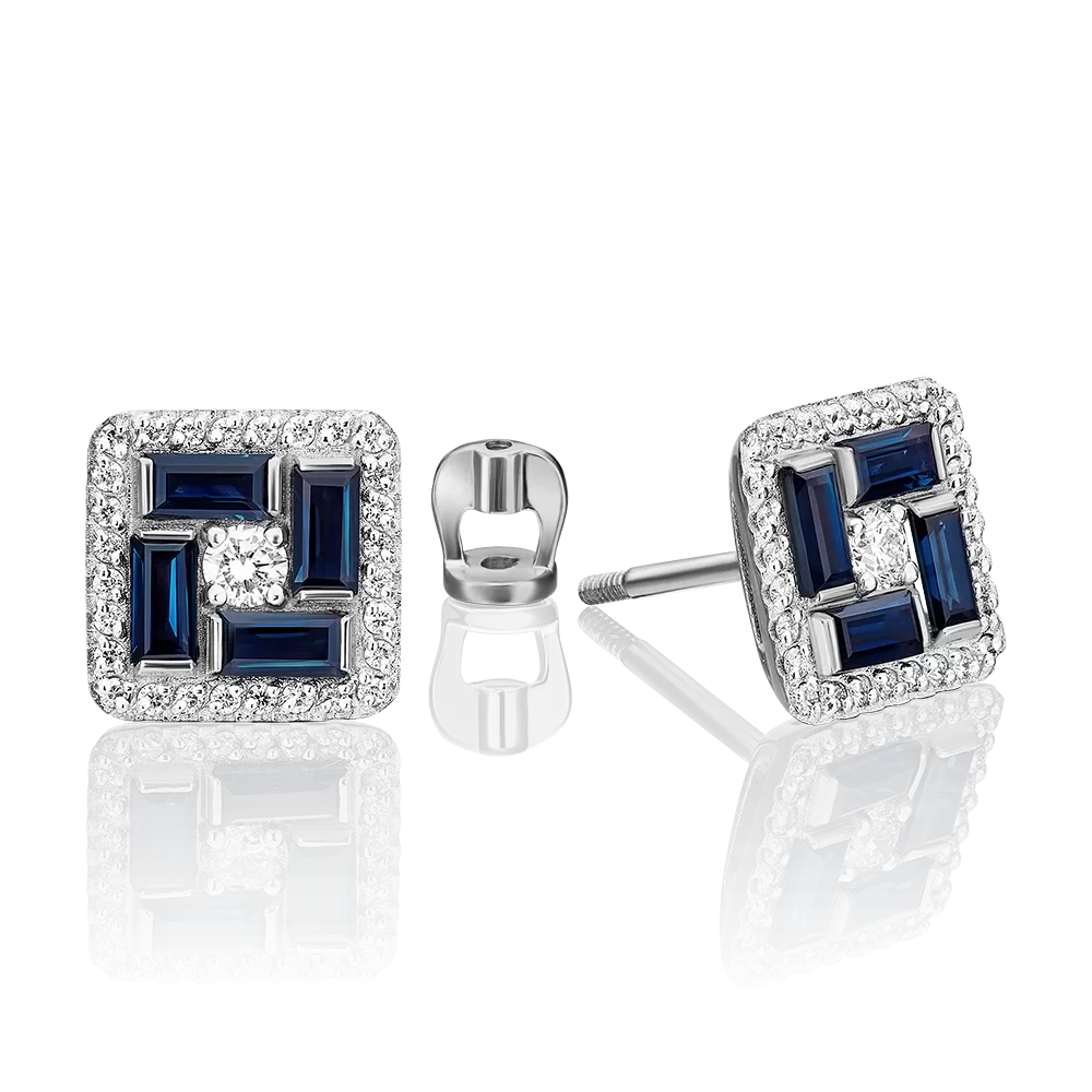 Серьги-пусеты из белого золота с сапфирами и бриллиантами 02-4902-00-105-1120-30