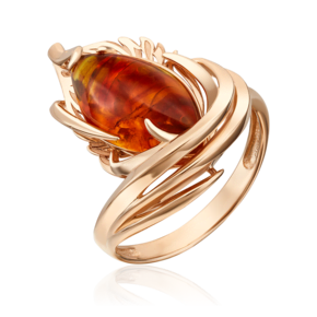 Кольцо «Перо» из красного золота с янтарём 01-5371-00-271-1110-46