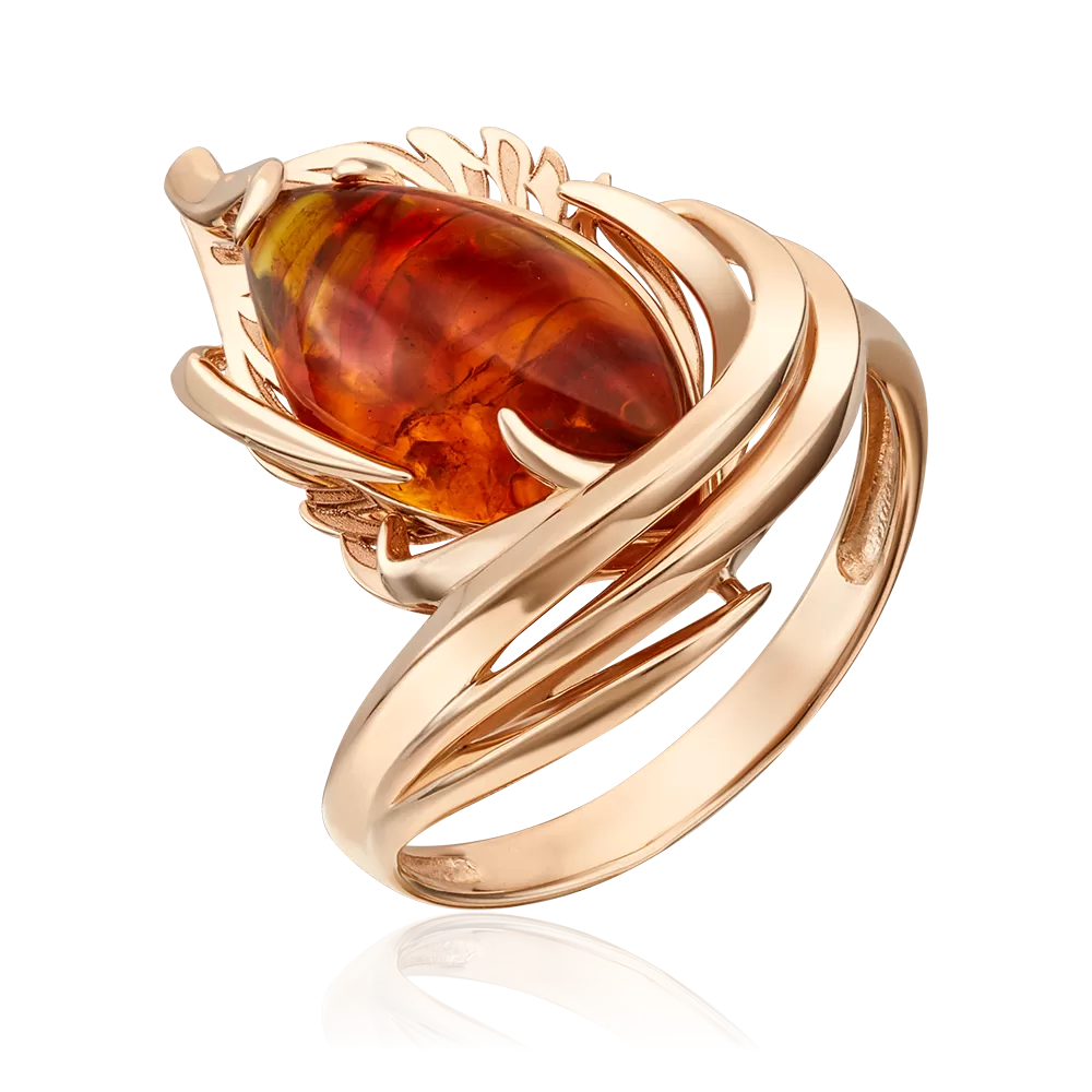 Кольцо «Перо» из красного золота с янтарём 01-5371-00-271-1110-46