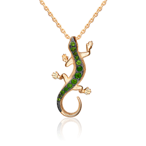 Подвеска «Ящерица» из красного золота с хромдиопсидами 03-3208-00-723-1110