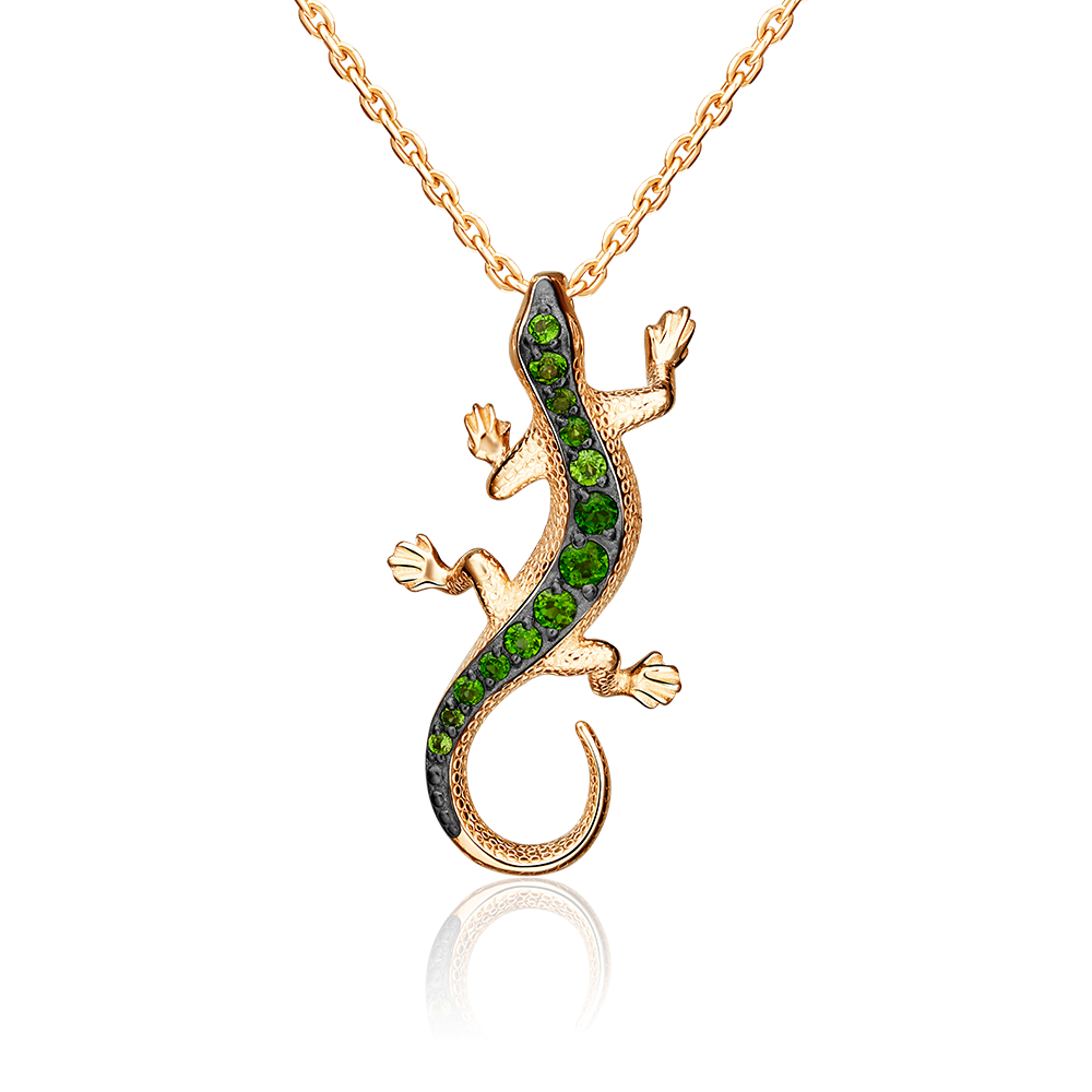 Подвеска «Ящерица» из красного золота с хромдиопсидами 03-3208-00-723-1110