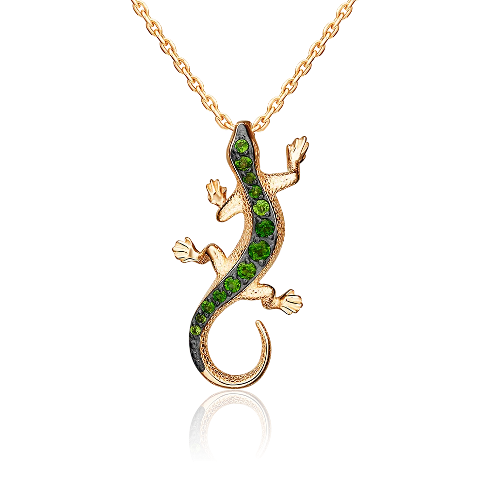 Подвеска «Ящерица» из красного золота с хромдиопсидами 03-3208-00-723-1110