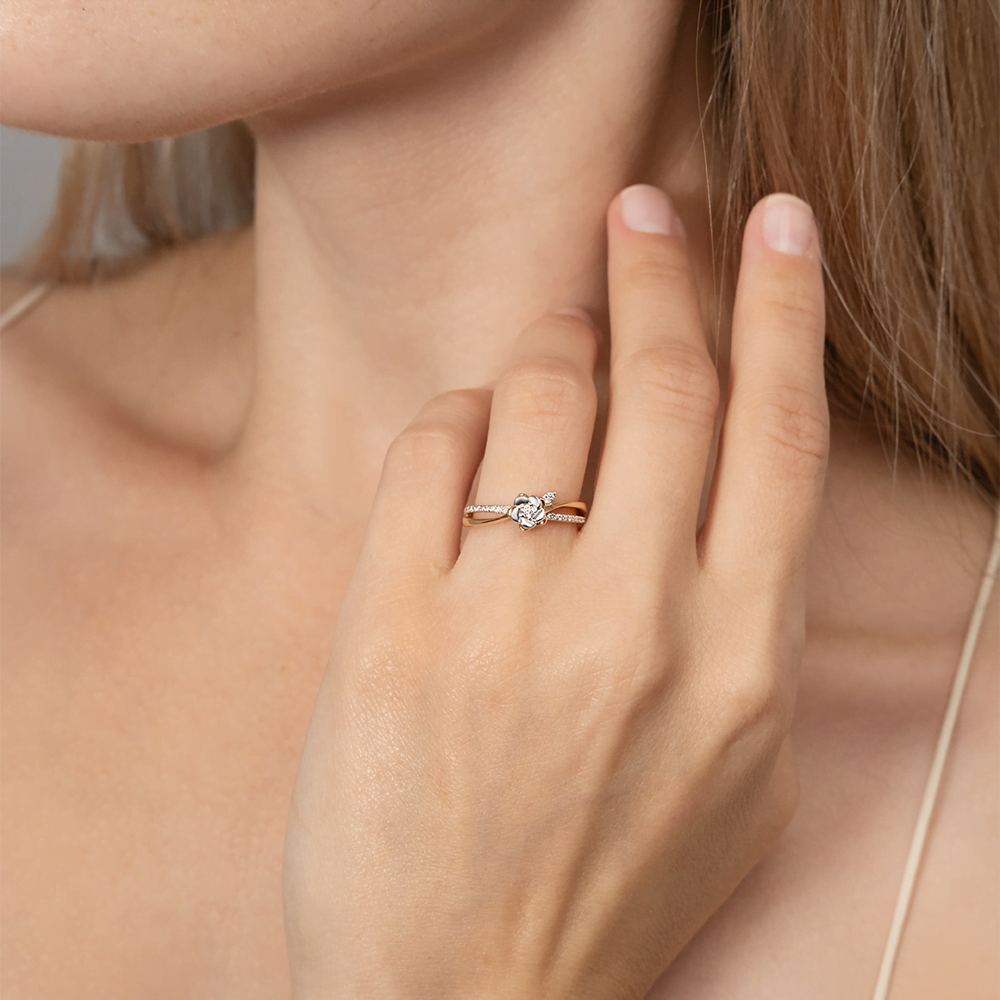 Кольцо «Цветок» из комбинированного золота с бриллиантами 01-1597-00-101-1111-30