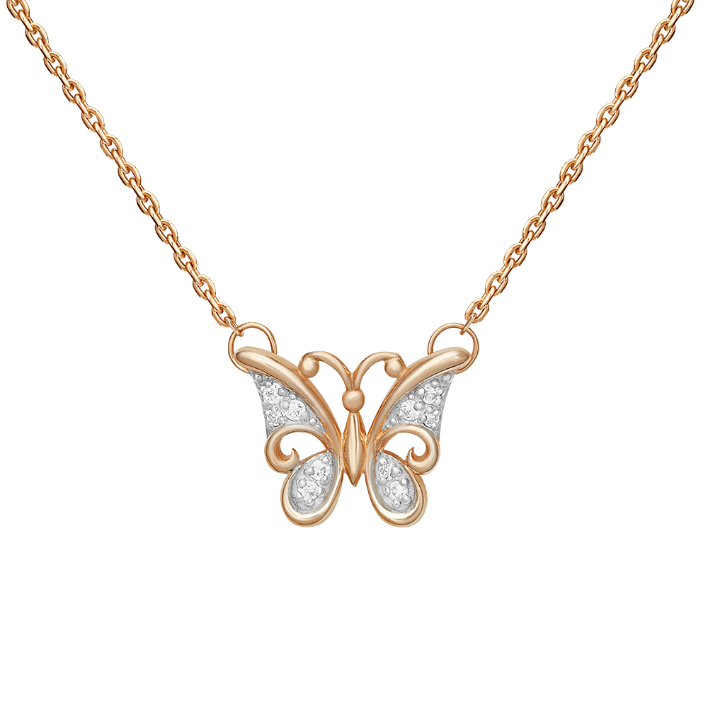 Колье «Бабочка» из красного золота с фианитами 07-0165-00-401-1110-03