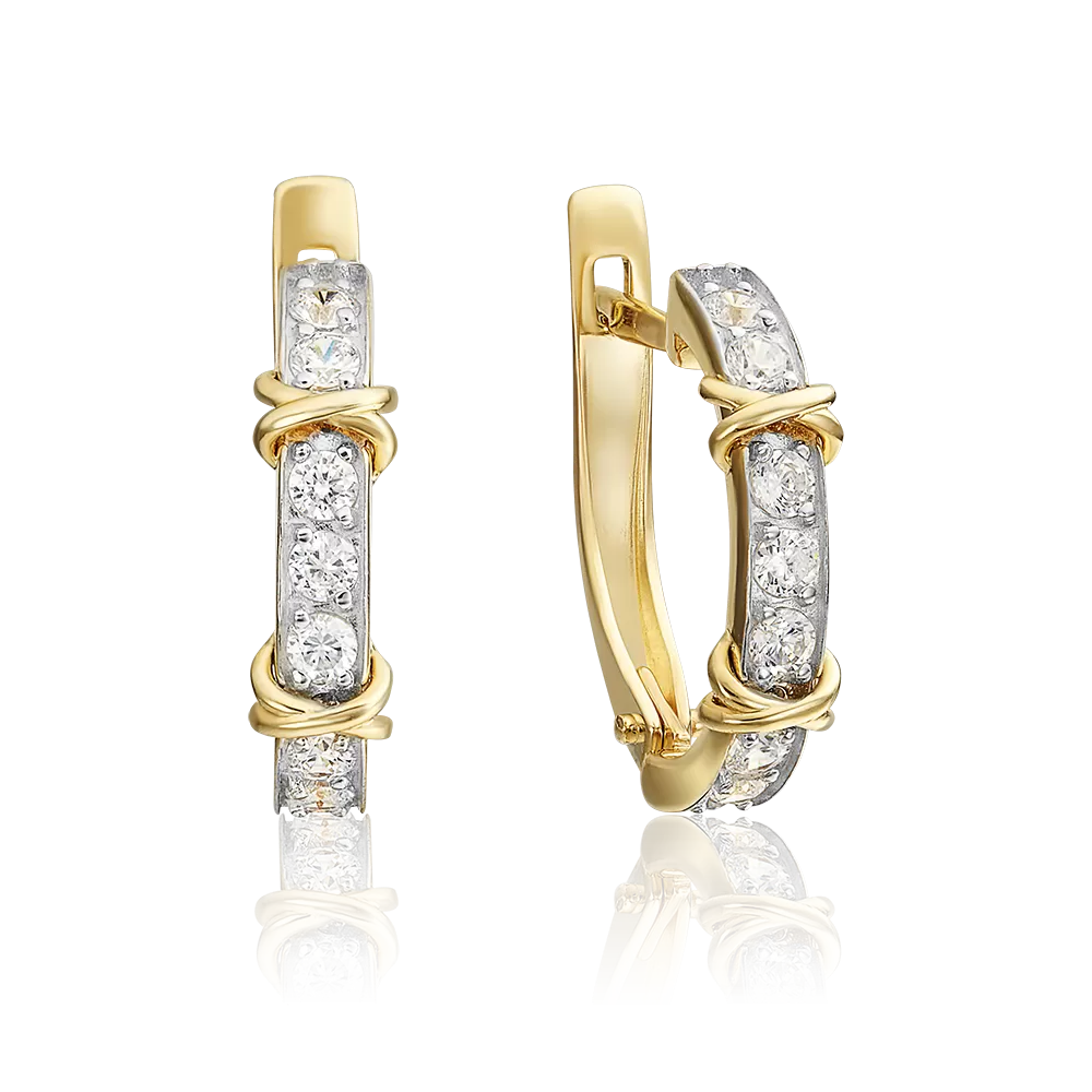 Серьги с английским замком из лимонного золота с фианитами 02-4541-00-401-1130