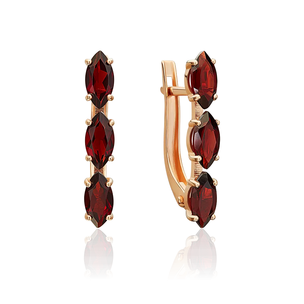 Серьги с английским замком из красного золота с гранатами 02-5628-00-204-1110