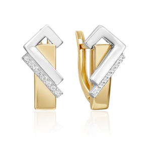 Серьги с английским замком из комбинированного золота с фианитами 02-5122-00-401-1121