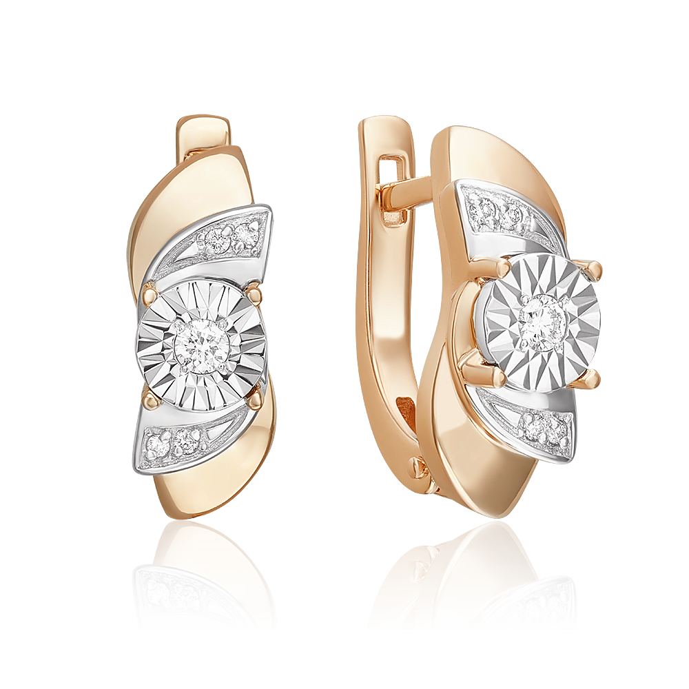 Серьги с английским замком из комбинированного золота с бриллиантами 02-5233-00-101-1111