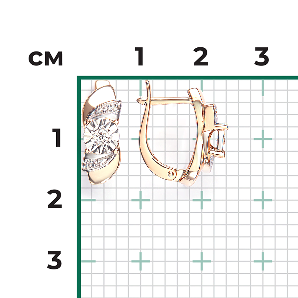 Серьги с английским замком из комбинированного золота с бриллиантами 02-5233-00-101-1111