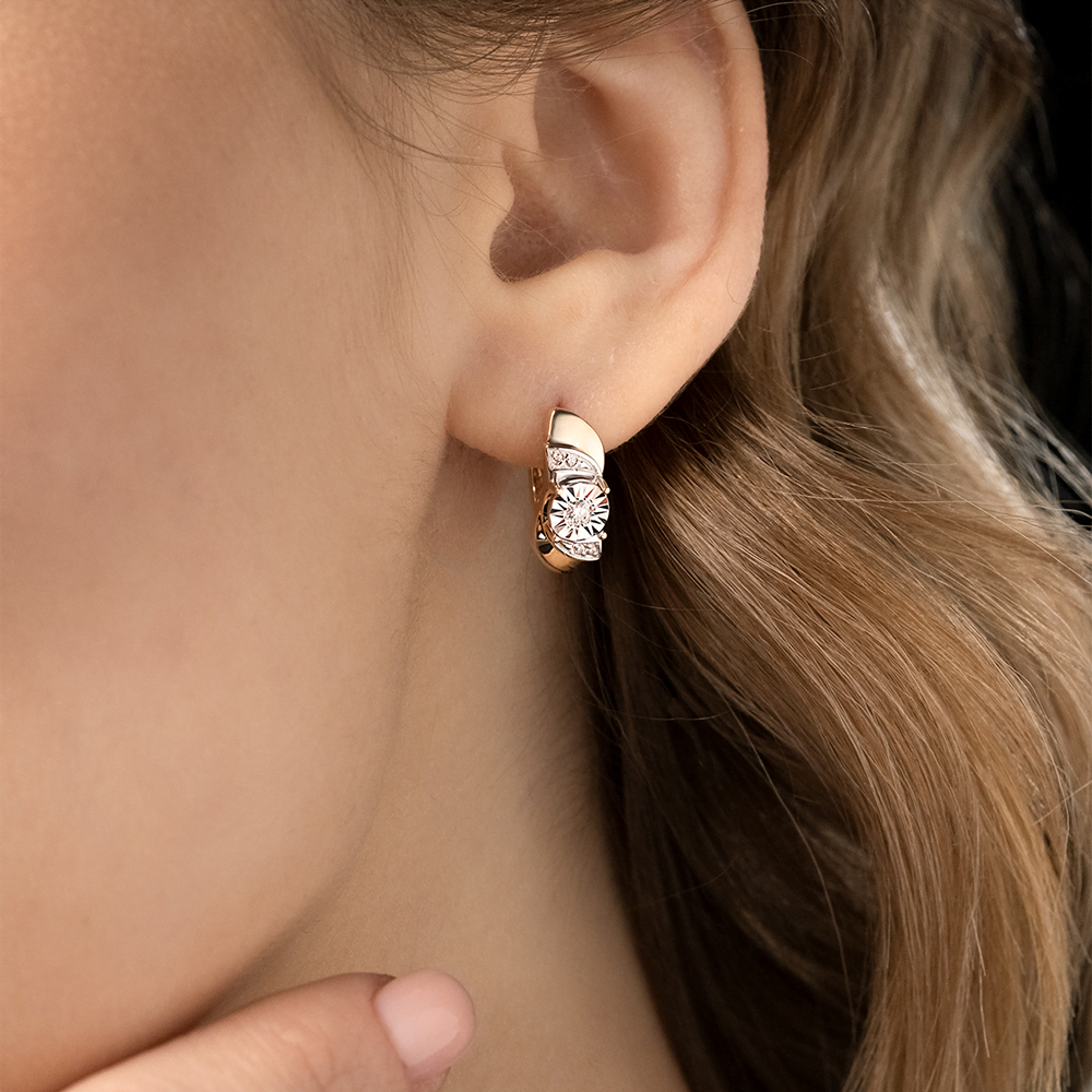 Серьги с английским замком из комбинированного золота с бриллиантами 02-5233-00-101-1111