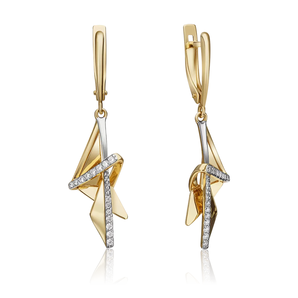 Серьги с английским замком из лимонного золота с фианитами 02-4332-00-401-1130-48