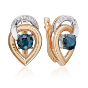 Серьги с английским замком из комбинированного золота с сапфиром и бриллиантами 02-5209-00-105-1111