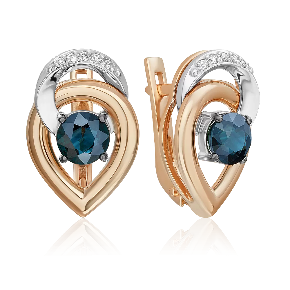 Серьги с английским замком из комбинированного золота с сапфиром и бриллиантами 02-5209-00-105-1111