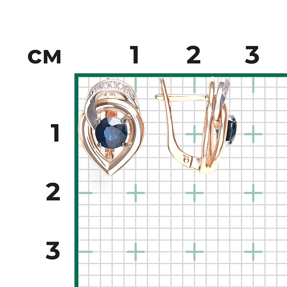 Серьги с английским замком из комбинированного золота с сапфиром и бриллиантами 02-5209-00-105-1111