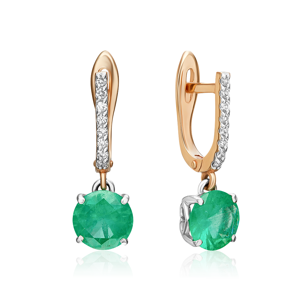 Серьги с английским замком из красного золота с изумрудом и бриллиантами 02-3073-00-106-1110-30