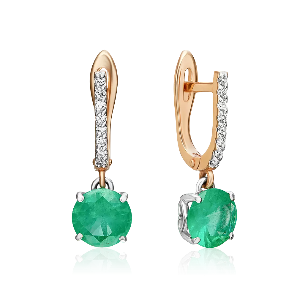 Серьги с английским замком из красного золота с изумрудом и бриллиантами 02-3073-00-106-1110-30