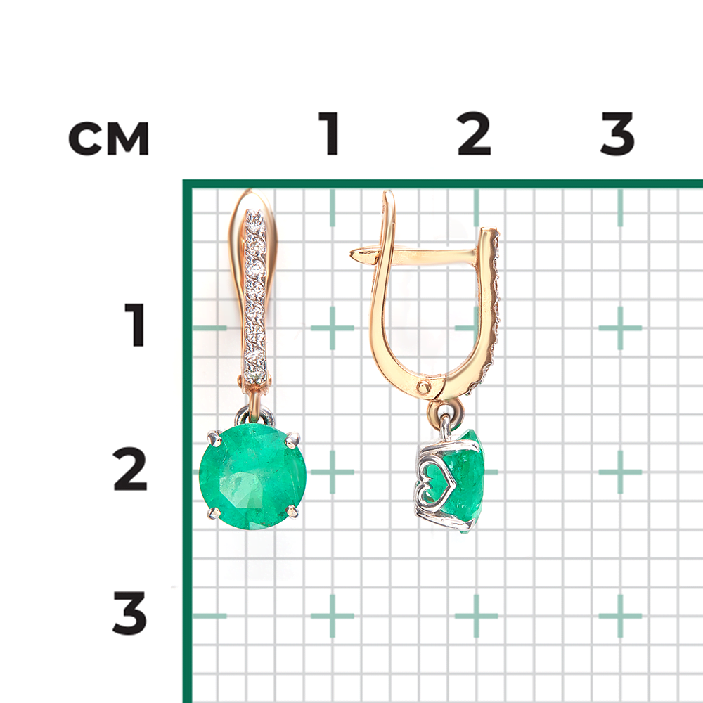 Серьги с английским замком из красного золота с изумрудом и бриллиантами 02-3073-00-106-1110-30