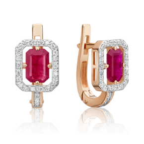 Серьги с английским замком из красного золота с рубином и бриллиантами 02-0848-00-107-1110-30